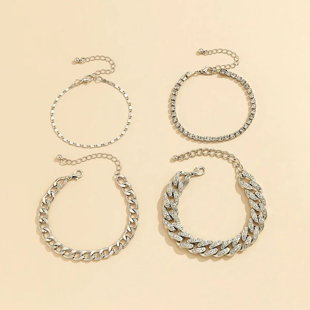 Punk Cuban Rhinestone Bracelets – Set of 4