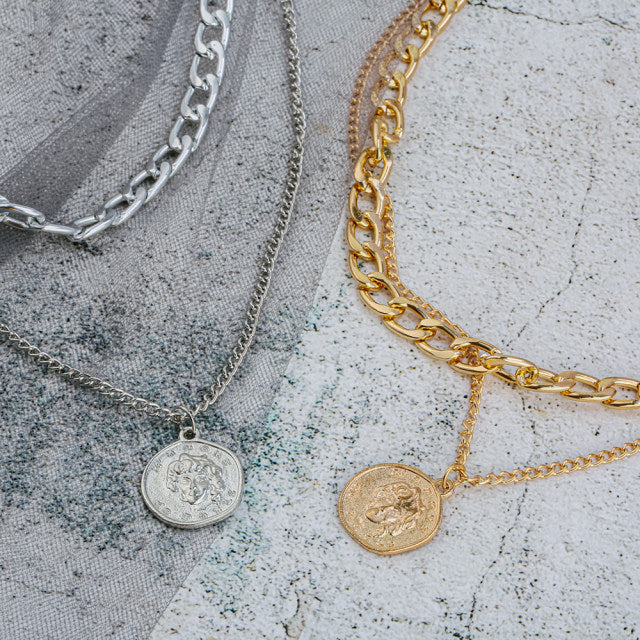 Necklace – Coin & Curb Layered