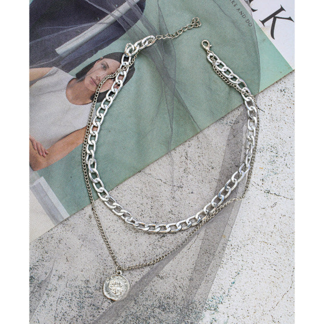 Necklace – Coin & Curb Layered