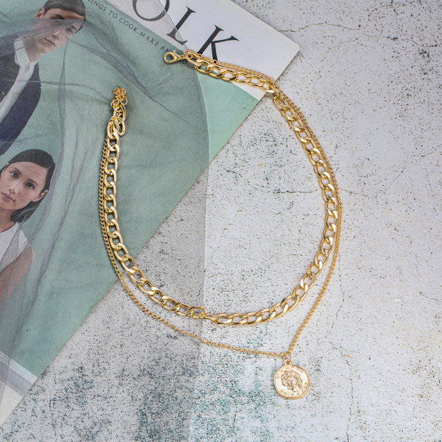 Necklace – Coin & Curb Layered