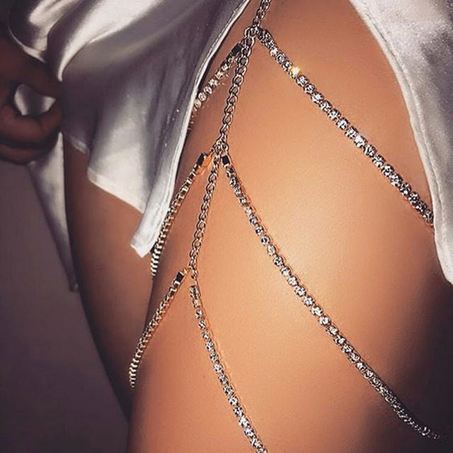 Three Layered Rhinestones Thigh Chain