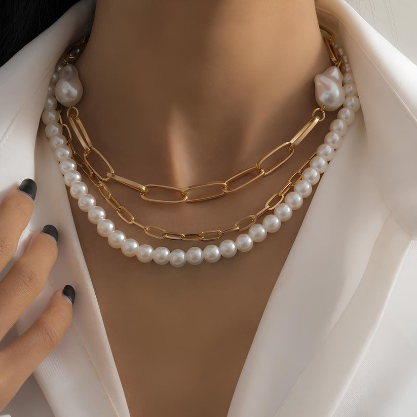 Baroque Pearl Gold Layered Necklace