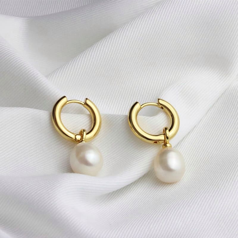 Pearl Drop Huggie Earrings