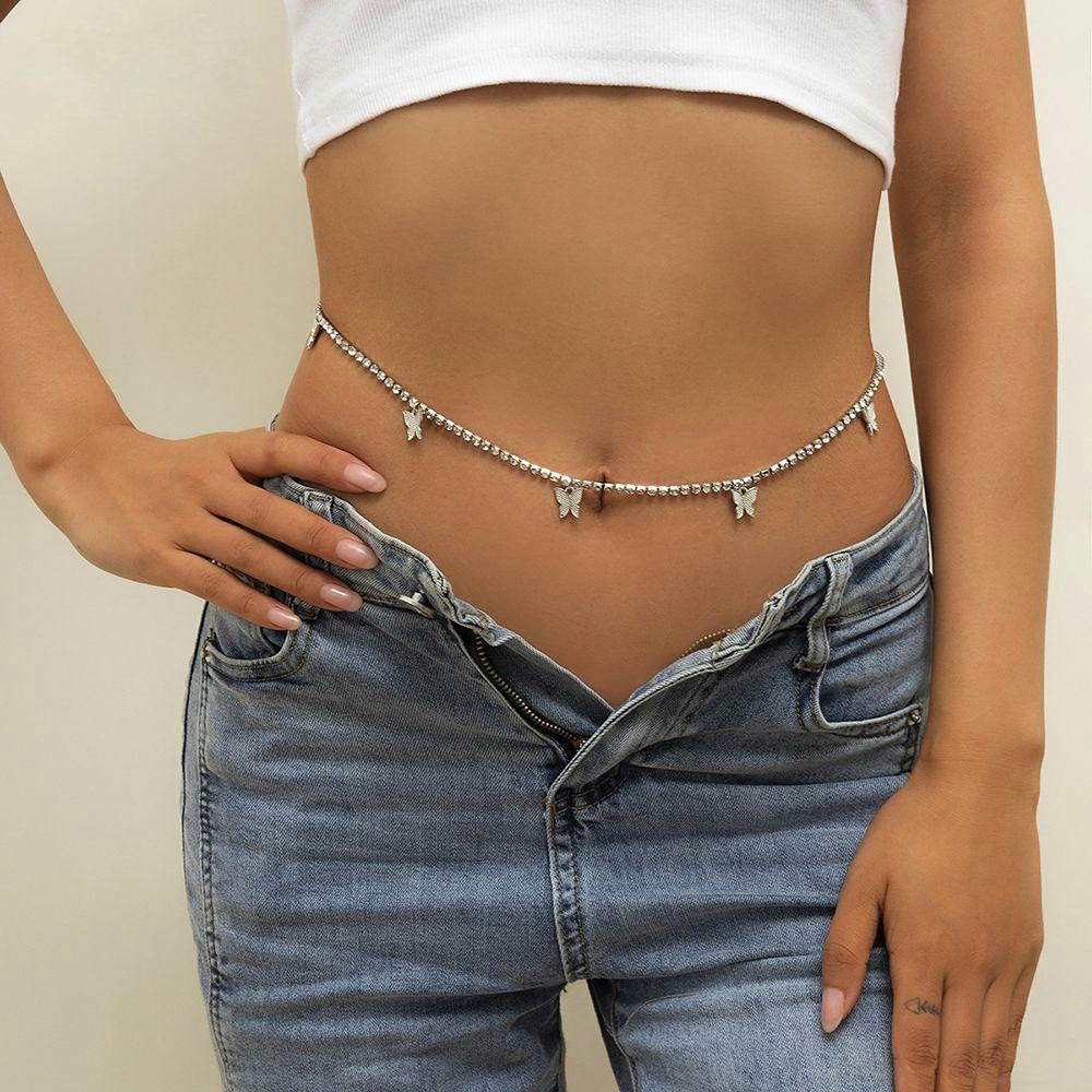 Rhinestone Butterfly Waist Chains – Set of 2 (Silver)