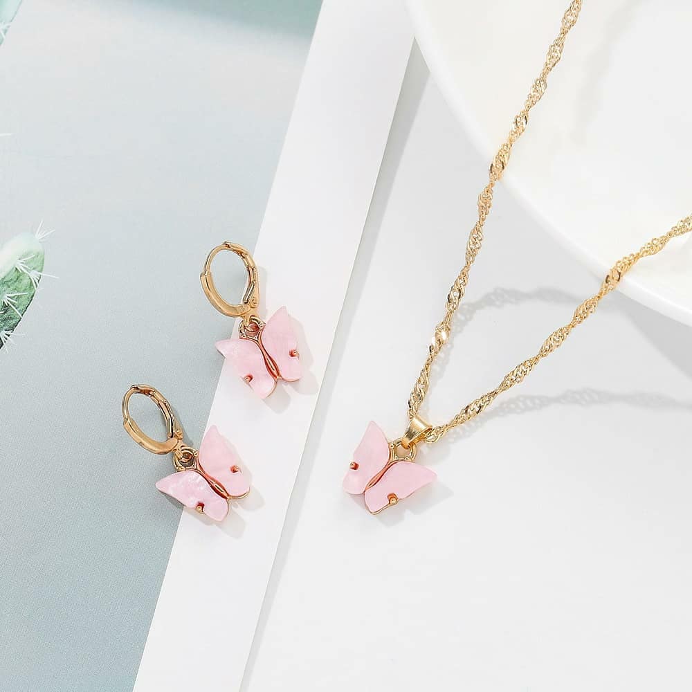 Butterfly Earrings and Necklace Set