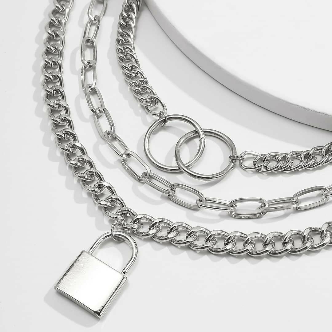 Necklace – Lock and Chain Link Layered